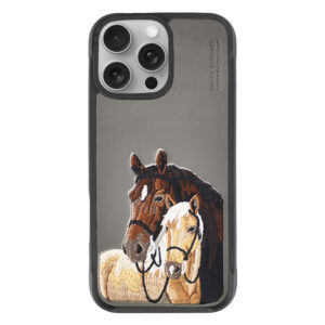 iPhone 16 - Santa Barbara Polo Isidore - Custodia premium con ricamo di cavalli, grigio