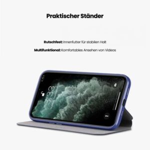 Apple iPhone Xr - X-Level FIBColor Flip Case, faux leather, 360° all-round protection, dark blue