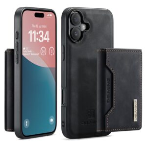 iPhone 16 - DG.MING Etui, Leder-Optik, Kartenfach & Magnetverschluss, Schwarz