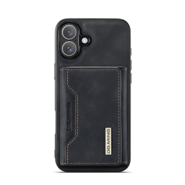 iPhone 16 - DG.MING Etui, Leder-Optik, Kartenfach & Magnetverschluss, Schwarz – Bild 7