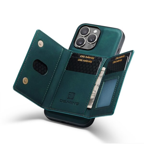iPhone 15 Pro - DG.MING Etui, Leder-Optik, Kartenfach & Magnetverschluss, Grün – Bild 6