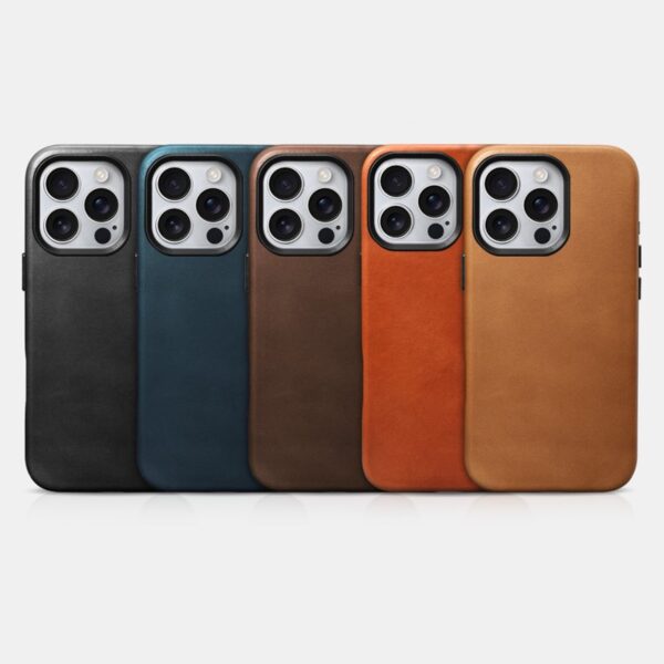 iPhone 16 Pro - Custodia in pelle Premium Magsafe iCarer Oil Wax, vera pelle, nero - immagine 2