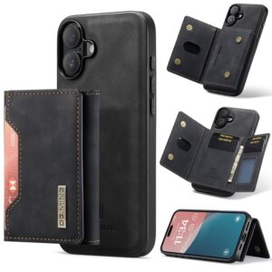 iPhone 16 - DG.MING Etui, Leder-Optik, Kartenfach & Magnetverschluss, Schwarz