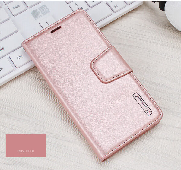 Samsung Galaxy Z Fold3 - Custodia flip Hanman Mill con 3 scomparti per carte, oro rosa - immagine 3