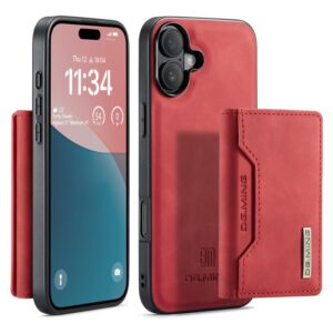 iPhone 16 - DG.MING Etui, Leder-Optik, Kartenfach & Magnetverschluss, Rot