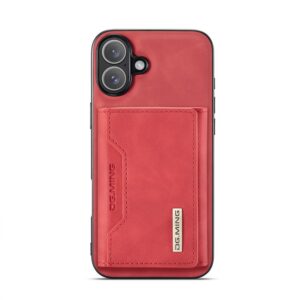 iPhone 16 - DG.MING Etui, Leder-Optik, Kartenfach & Magnetverschluss, Rot