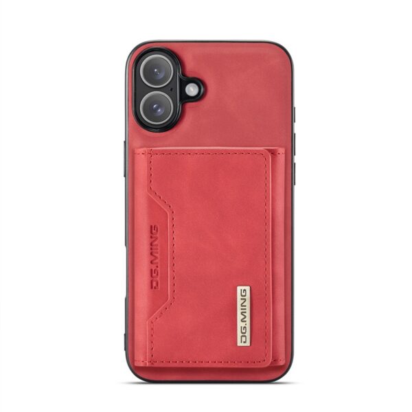 iPhone 16 - DG.MING Etui, Leder-Optik, Kartenfach & Magnetverschluss, Rot - Image 7