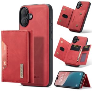 iPhone 16 - DG.MING Etui, Leder-Optik, Kartenfach & Magnetverschluss, Rot