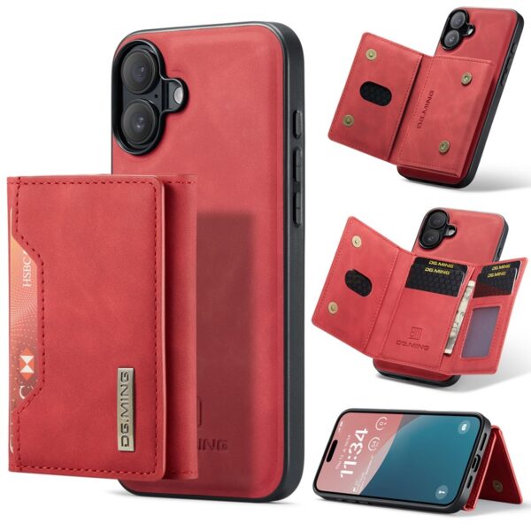 iPhone 16 - DG.MING Etui, Leder-Optik, Kartenfach & Magnetverschluss, Rot - Image 4