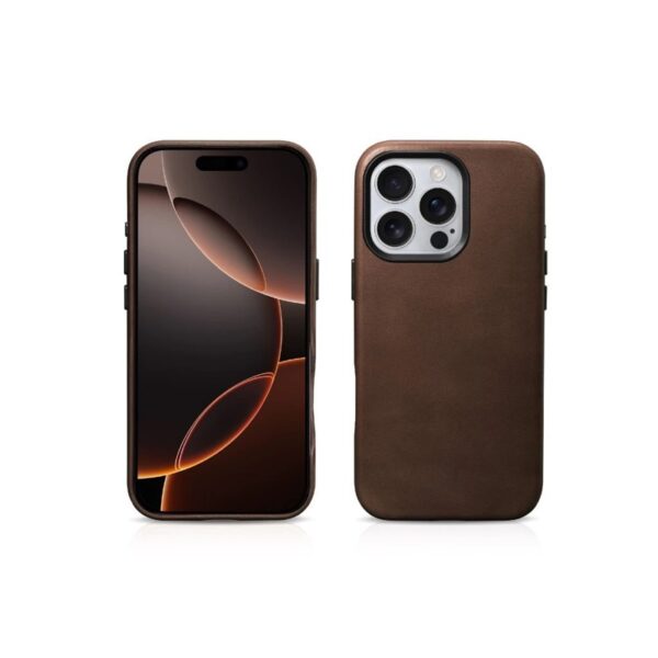 iPhone 16 Pro - Custodia iCarer Oil Wax Premium in vera pelle con Magsafe marrone scuro (WMI16240702-BN) - immagine 2