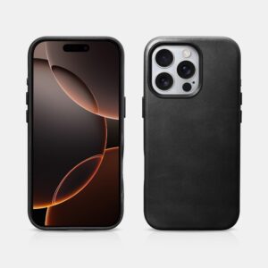 iPhone 16 Pro - Custodia in pelle Premium Magsafe iCarer Oil Wax, vera pelle, nero