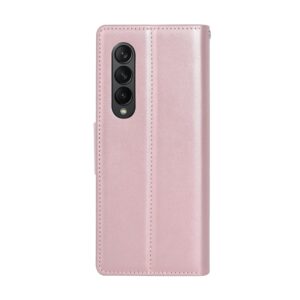 Samsung Galaxy Z Fold3 - Custodia flip Hanman Mill con 3 scomparti per carte, oro rosa