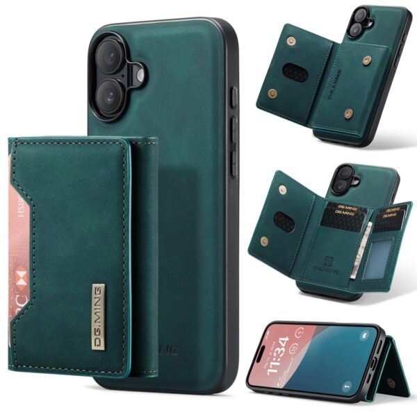 iPhone 16 - DG.MING Etui, Leder-Optik, Kartenfach & Magnetverschluss, Grün – Bild 4