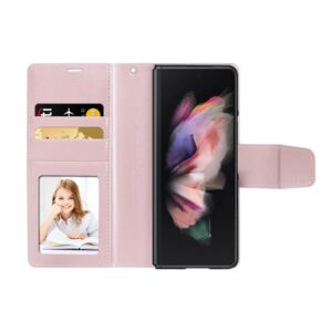 Samsung Galaxy Z Fold3 - Custodia flip Hanman Mill con 3 scomparti per carte, oro rosa