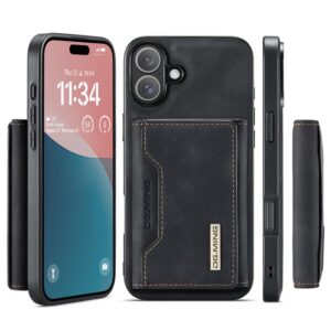 iPhone 16 - DG.MING Etui, Leder-Optik, Kartenfach & Magnetverschluss, Schwarz