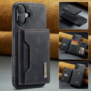 iPhone 16 - DG.MING Etui, Leder-Optik, Kartenfach & Magnetverschluss, Schwarz