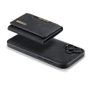 iPhone 16 - DG.MING Etui, Leder-Optik, Kartenfach & Magnetverschluss, Schwarz