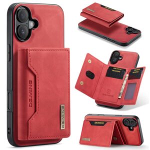 iPhone 16 - DG.MING Etui, Leder-Optik, Kartenfach & Magnetverschluss, Rot