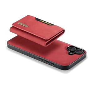 iPhone 16 - DG.MING Etui, Leder-Optik, Kartenfach & Magnetverschluss, Rot