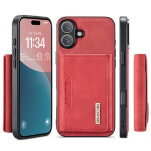 iPhone 16 - DG.MING Etui, Leder-Optik, Kartenfach & Magnetverschluss, Rot
