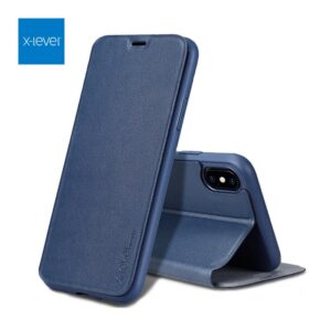 Apple iPhone Xr - X-Level FIBColor Flip Case, faux leather, 360° all-round protection, dark blue
