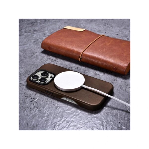 iPhone 16 Pro - Custodia iCarer Oil Wax Premium in vera pelle con Magsafe marrone scuro (WMI16240702-BN) - immagine 4