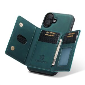 iPhone 16 - DG.MING Etui, Leder-Optik, Kartenfach & Magnetverschluss, Grün