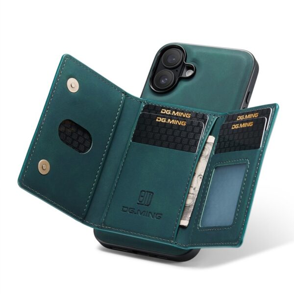 iPhone 16 - DG.MING Etui, Leder-Optik, Kartenfach & Magnetverschluss, Grün – Bild 6
