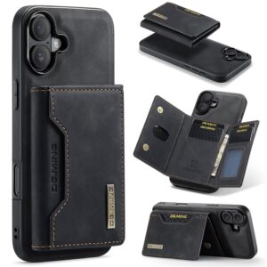 iPhone 16 - DG.MING Etui, Leder-Optik, Kartenfach & Magnetverschluss, Schwarz